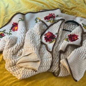 Free People One Long Floral Hand-Knit Women Maxi Sweater